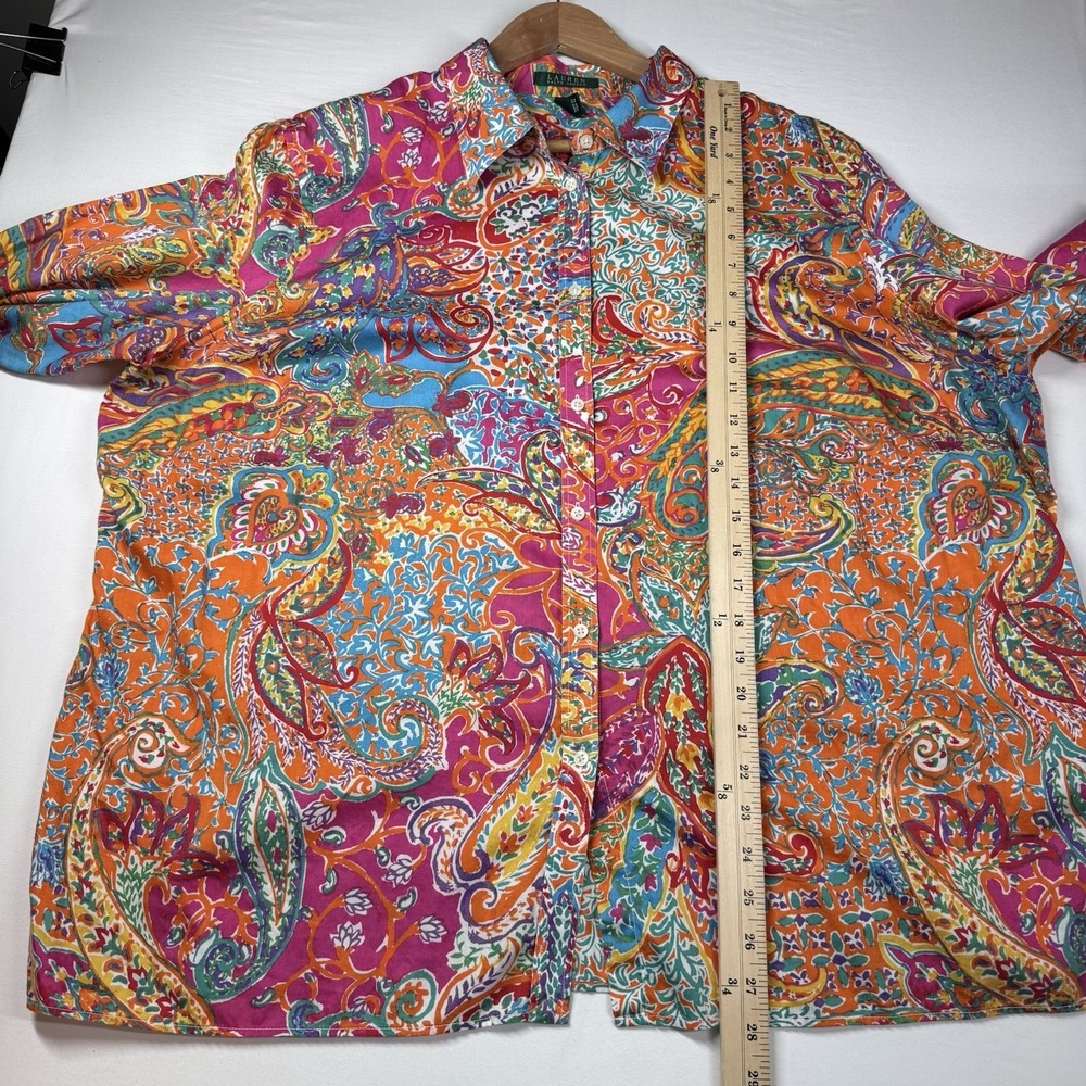 Lauren Ralph Lauren Tunic Top 3X Button 100% Cotton Print 3XL Lightweight Preppy - Picture 5 of 9